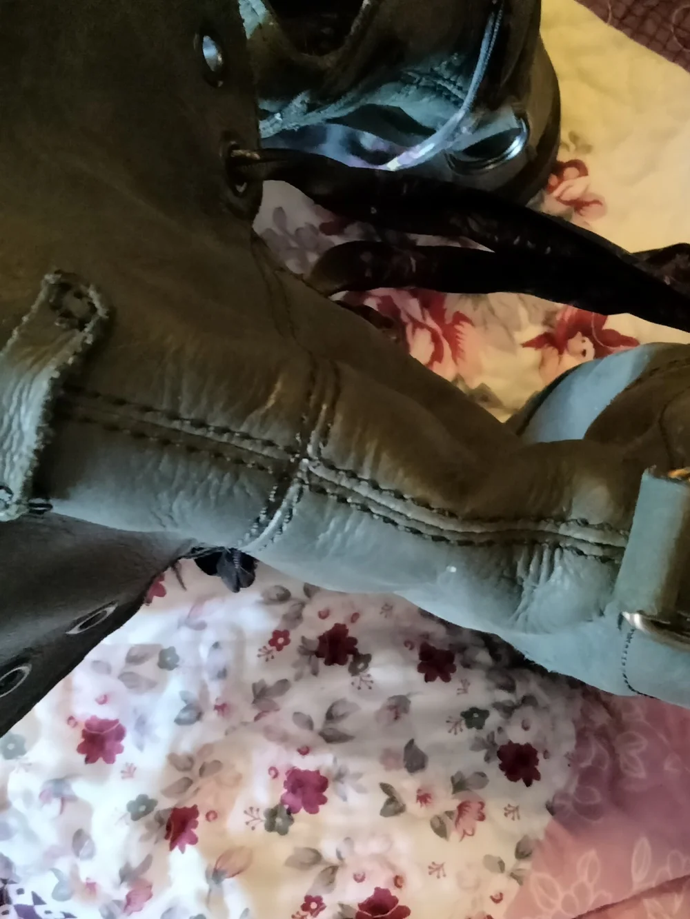 Dark Teal Convertible Floral-Lined Lace-Up Combat Boots By Doc Martens - Picture 7 of 7
